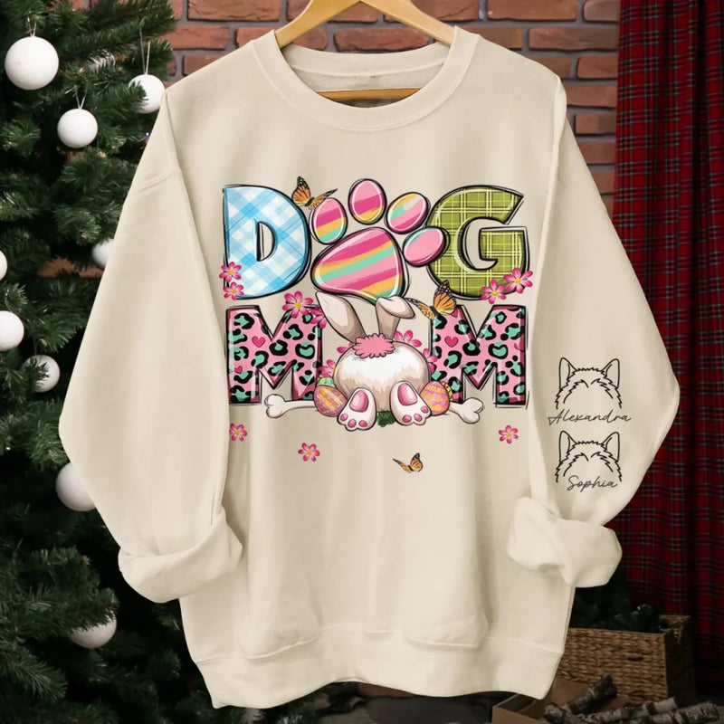 Bunny Hops & Puppy Love, Easter Perfection - Family Personalized Custom Unisex Sweatshirt, Hoodie With Design On Sleeve - Easter Gift For Mom, Grandma