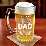 Here's To Dad, The Man Behind Our Cheers - Family Personalized Custom Glass Beer Mug - Father's Day, Gift For Dad, Grandpa