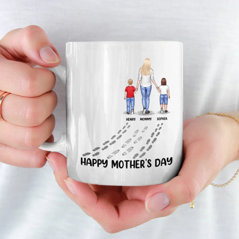 A Mother’s Love Leaves Footprints On The Heart - Family Personalized Custom Mug - Mother's Day, Gift For Mom, Grandma