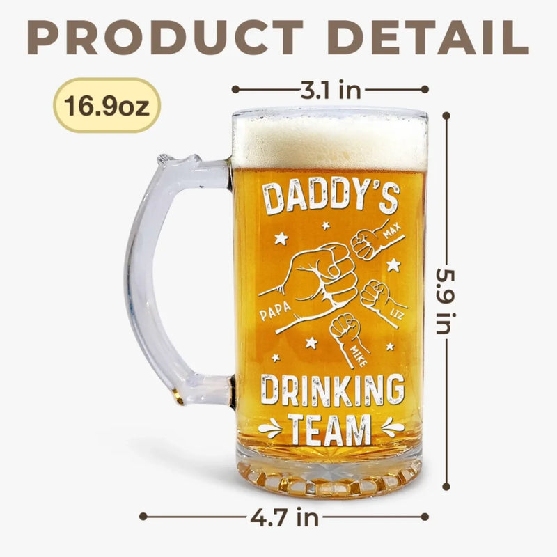 Toast To Daddy’s Drinking Team - Family Personalized Custom Glass Beer Mug - Father's Day, Gift For Dad, Grandpa
