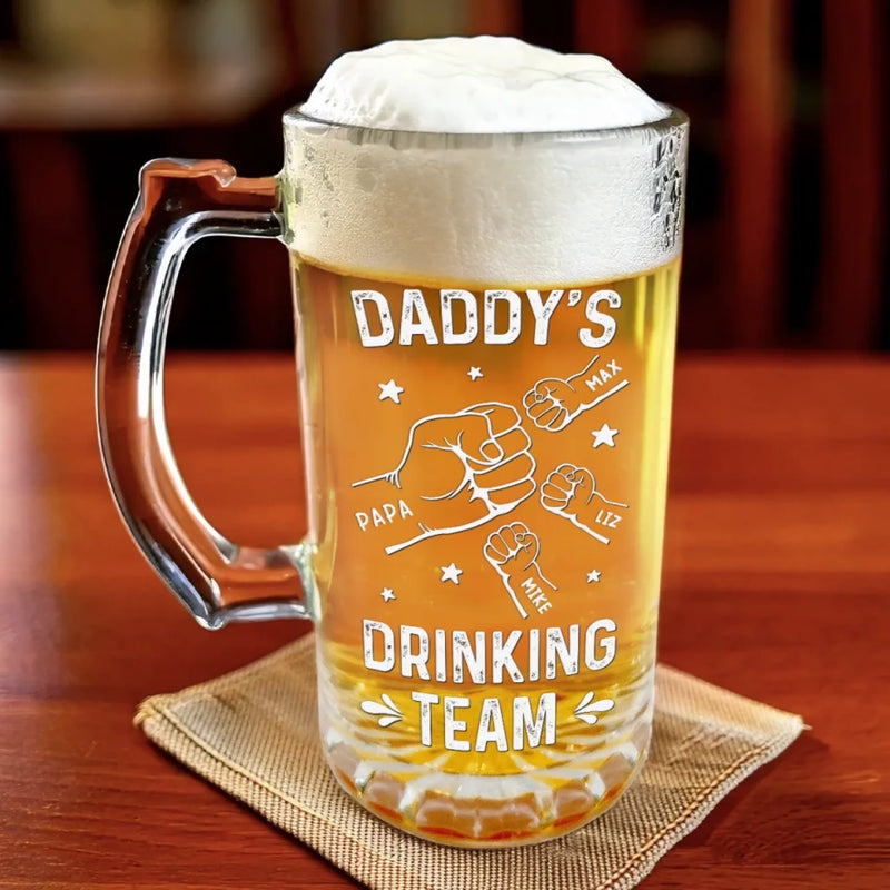 Toast To Daddy’s Drinking Team - Family Personalized Custom Glass Beer Mug - Father's Day, Gift For Dad, Grandpa