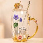 Blossom With Grace - Family Personalized Custom Enamel Flower Tea Cup With Lid & Spoon - Mother's Day, Gift For Mom, Grandma, Daughter