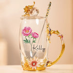 Blossom With Grace - Family Personalized Custom Enamel Flower Tea Cup With Lid & Spoon - Mother's Day, Gift For Mom, Grandma, Daughter
