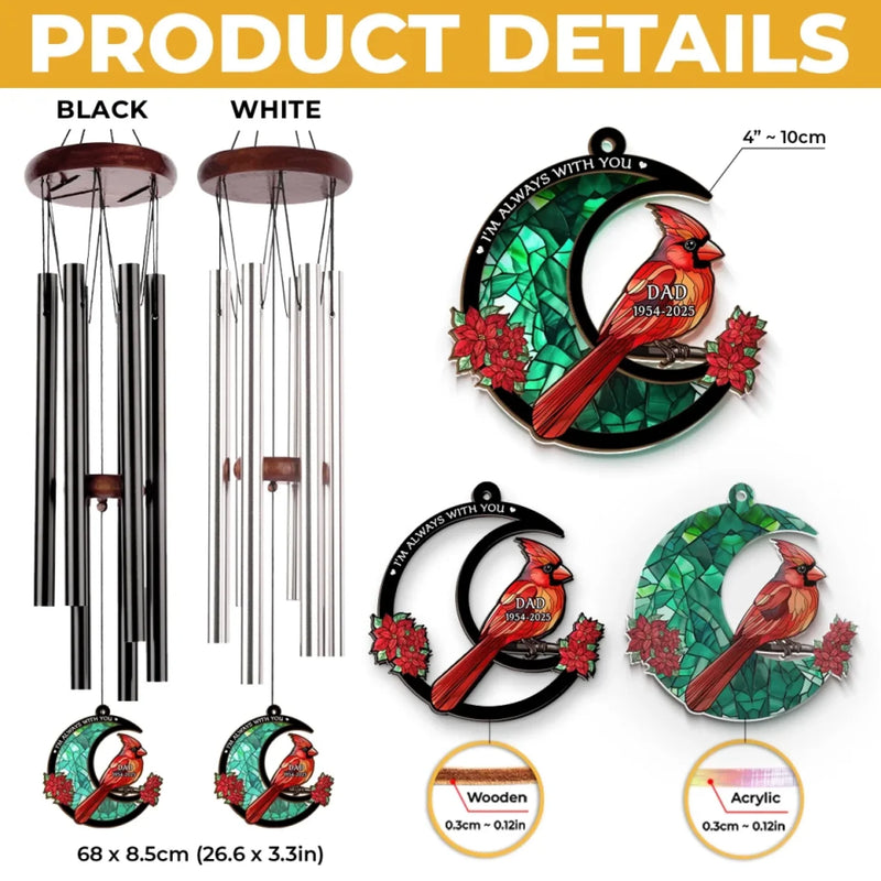 When Cardinals Appear, Angels Are Near - Memorial Personalized Custom Wind Chime Suncatcher - Sympathy Gift For Family Members