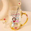 The Love Between Us Never Fades - Family Personalized Custom Enamel Flower Tea Cup With Lid & Spoon - Mother's Day, Gift For Mom, Daughter