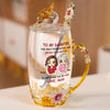 The Love Between Us Never Fades - Family Personalized Custom Enamel Flower Tea Cup With Lid & Spoon - Mother's Day, Gift For Mom, Daughter