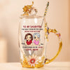 The Love Between Us Never Fades - Family Personalized Custom Enamel Flower Tea Cup With Lid & Spoon - Mother's Day, Gift For Mom, Daughter