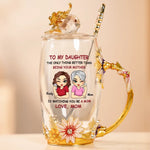 The Love Between Us Never Fades - Family Personalized Custom Enamel Flower Tea Cup With Lid & Spoon - Mother's Day, Gift For Mom, Daughter