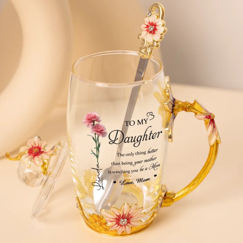 My Love Follows You Always - Family Personalized Custom Enamel Flower Tea Cup With Lid & Spoon - Mother's Day, Gift For Mom, Daughter