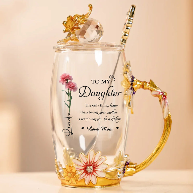 My Love Follows You Always - Family Personalized Custom Enamel Flower Tea Cup With Lid & Spoon - Mother's Day, Gift For Mom, Daughter