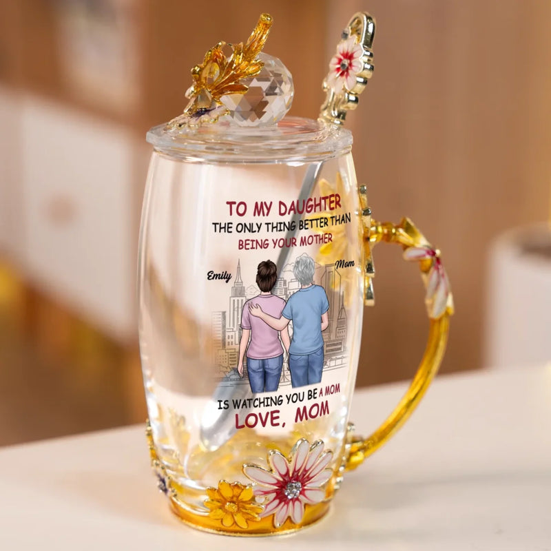 You Are My Forever Blessing - Family Personalized Custom Enamel Flower Tea Cup With Lid & Spoon - Mother's Day, Gift For Mom, Dad, Daughter