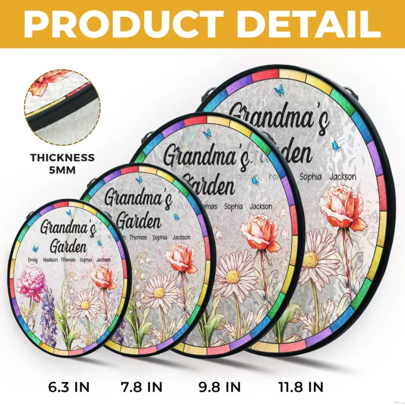 A Grandma’s Garden Is Where Love Grows - Family Personalized Custom Stained Glass Window Hanging Suncatcher - Mother's Day, Gift For Mom, Grandma
