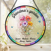 Growing Love, One Flower At A Time - Family Personalized Custom Stained Glass Window Hanging Suncatcher - Mother's Day, Gift For Mom, Grandma