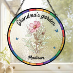 Growing Love, One Flower At A Time - Family Personalized Custom Stained Glass Window Hanging Suncatcher - Mother's Day, Gift For Mom, Grandma