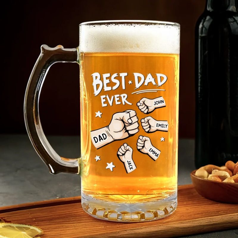 The Best Dad Deserves The Best Cheers - Family Personalized Custom Glass Beer Mug - Father's Day, Gift For Dad, Grandpa