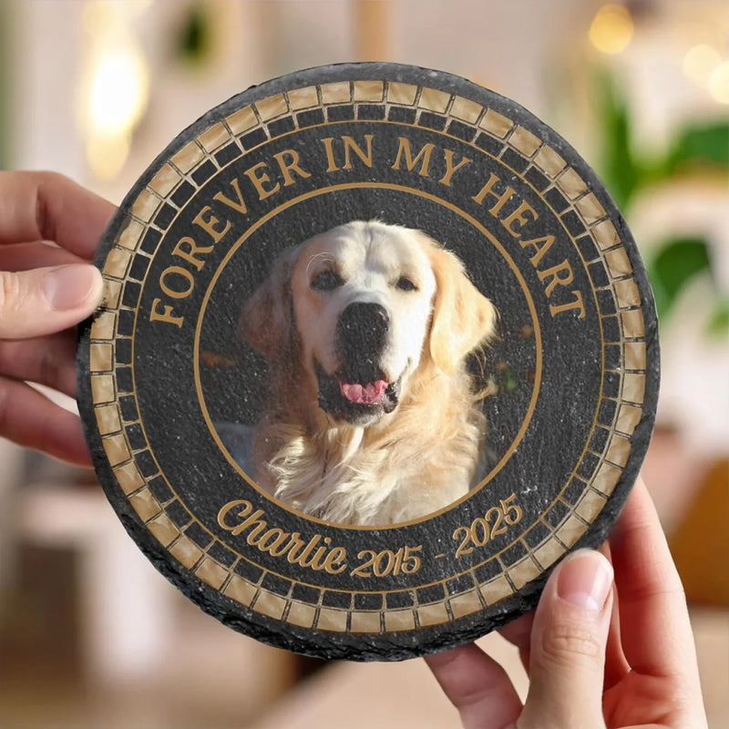 Custom Photo In Loving Memory Of A Faithful Friend - Memorial Personalized Custom Round Shaped Stone With Stand - Sympathy Gift For Pet Owners, Pet Lovers