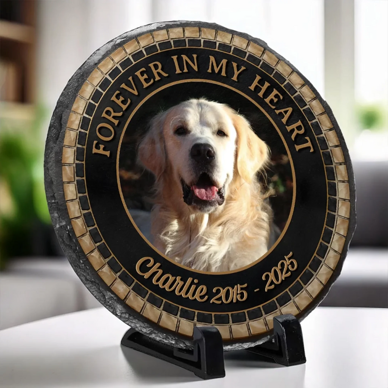 Custom Photo In Loving Memory Of A Faithful Friend - Memorial Personalized Custom Round Shaped Stone With Stand - Sympathy Gift For Pet Owners, Pet Lovers