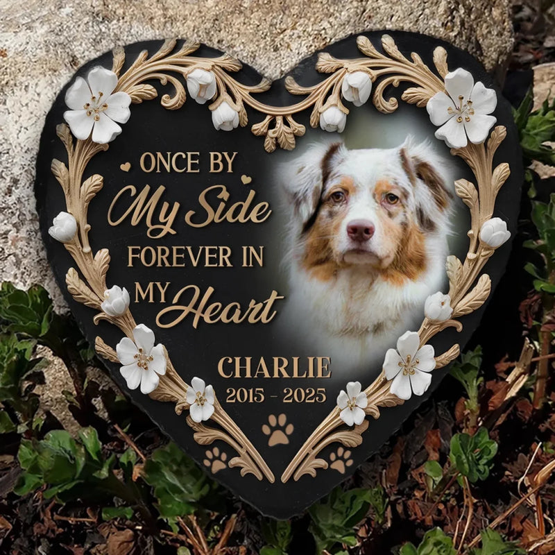 Custom Photo You Left Paw Prints On My Heart - Memorial Personalized Custom Heart Shaped Memorial Stone - Sympathy Gift For Pet Owners, Pet Lovers