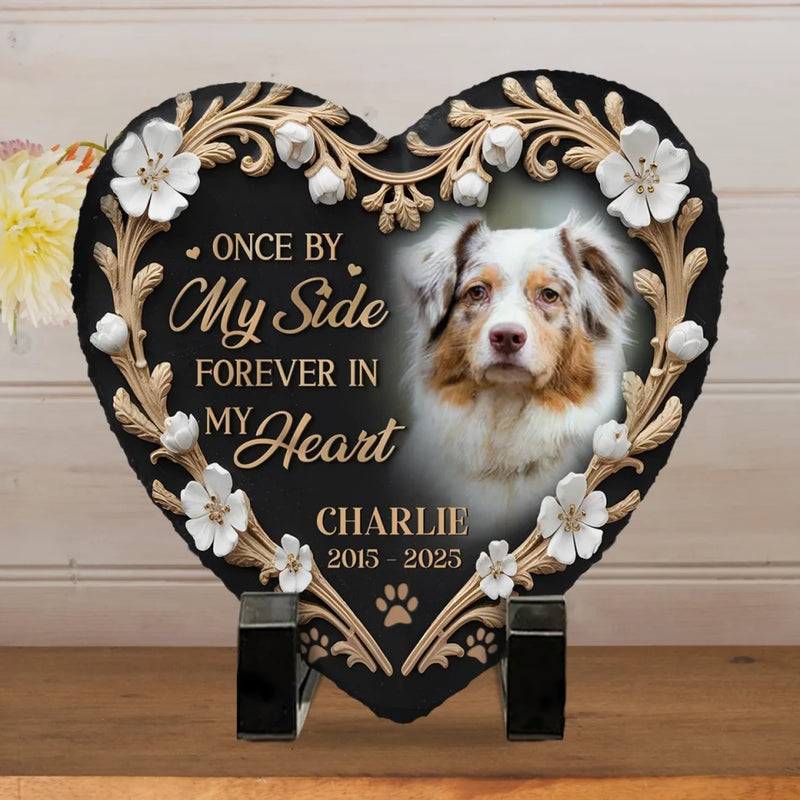Custom Photo You Left Paw Prints On My Heart - Memorial Personalized Custom Heart Shaped Memorial Stone - Sympathy Gift For Pet Owners, Pet Lovers