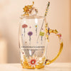 Love Grows Here - Family Personalized Custom Enamel Flower Tea Cup With Lid & Spoon - Mother's Day, Gift For Mom, Grandma
