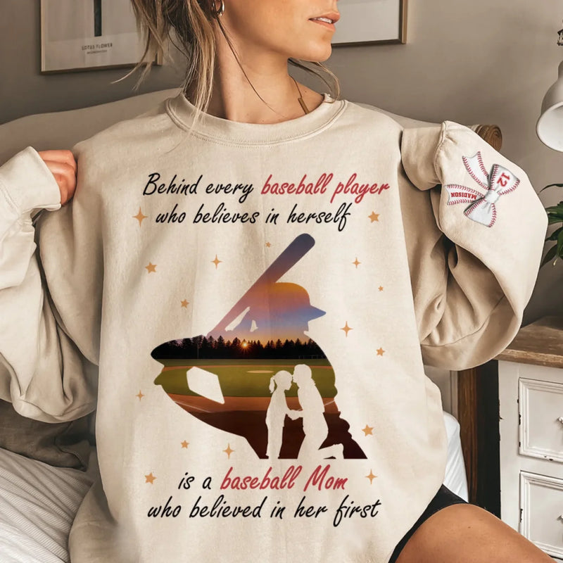 Every Baseball Star Shines With A Mom's Love - Family Personalized Custom Unisex Sweatshirt, Hoodie With Design On Sleeve - Mother's Day, Gift For Mom, Sport Lovers, Sport Players