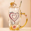 Grandma’s Heart Overflows With Love - Family Personalized Custom Enamel Flower Tea Cup With Lid & Spoon - Mother's Day, Gift For Mom, Grandma