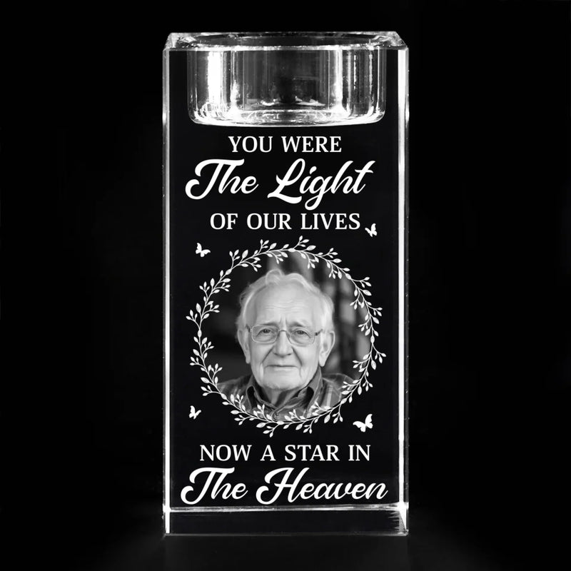 Custom Photo Love Leaves A Memory That Time Cannot Erase - Memorial Personalized Custom 3D Crystal Photo Laser Engraved, Crystal Candle Holder - Sympathy Gift For Family Members