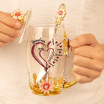 Grandma’s Heart Overflows With Love - Family Personalized Custom Enamel Flower Tea Cup With Lid & Spoon - Mother's Day, Gift For Mom, Grandma