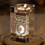 Custom Photo Love Never Leaves, It Lights Up Forever - Memorial Personalized Custom 3D Crystal Photo Laser Engraved, Crystal Candle Holder - Sympathy Gift For Dog Lovers, Pet Owners