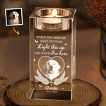 Custom Photo Love Never Leaves, It Lights Up Forever - Memorial Personalized Custom 3D Crystal Photo Laser Engraved, Crystal Candle Holder - Sympathy Gift For Dog Lovers, Pet Owners