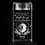 Custom Photo Love Never Leaves, It Lights Up Forever - Memorial Personalized Custom 3D Crystal Photo Laser Engraved, Crystal Candle Holder - Sympathy Gift For Dog Lovers, Pet Owners