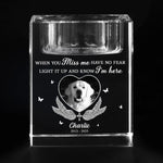Custom Photo Love Never Leaves, It Lights Up Forever - Memorial Personalized Custom 3D Crystal Photo Laser Engraved, Crystal Candle Holder - Sympathy Gift For Dog Lovers, Pet Owners