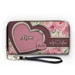 Wrapped In Grandma’s Heartstrings - Family Personalized Custom Leather Long Wallet - Mother's Day, Gift For Grandma, Grandparent
