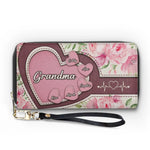 Wrapped In Grandma’s Heartstrings - Family Personalized Custom Leather Long Wallet - Mother's Day, Gift For Grandma, Grandparent