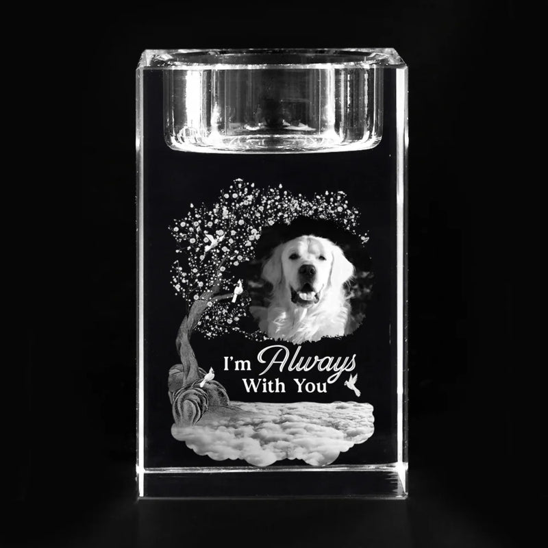Custom Photo Love That Never Leaves - Memorial Personalized Custom 3D Crystal Photo Laser Engraved, Crystal Candle Holder - Sympathy Gift For Pet Owners, Pet Lovers