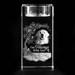 Custom Photo Love That Never Leaves - Memorial Personalized Custom 3D Crystal Photo Laser Engraved, Crystal Candle Holder - Sympathy Gift For Pet Owners, Pet Lovers