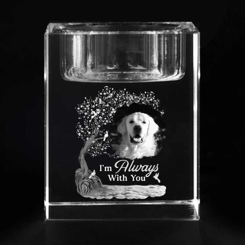 Custom Photo Love That Never Leaves - Memorial Personalized Custom 3D Crystal Photo Laser Engraved, Crystal Candle Holder - Sympathy Gift For Pet Owners, Pet Lovers