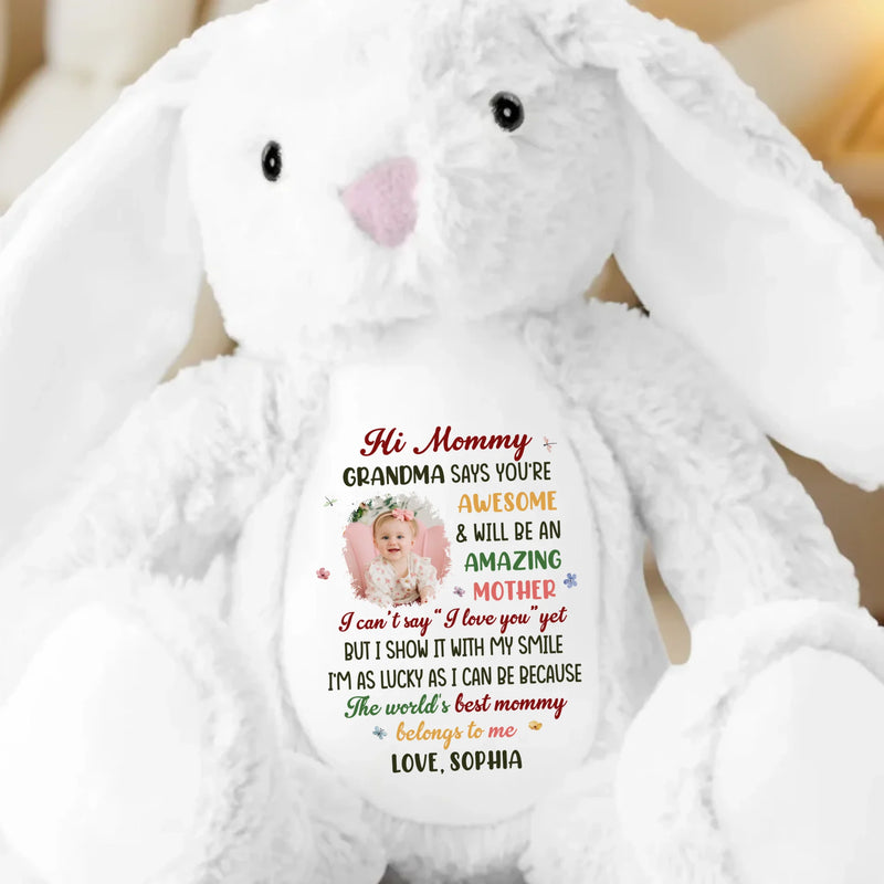 Custom Photo Hi Mommy, You’re Already The Best - Family Personalized Custom Easter Bunny Plush - Mother's Day, Baby Shower Gift, Gift For First Mom