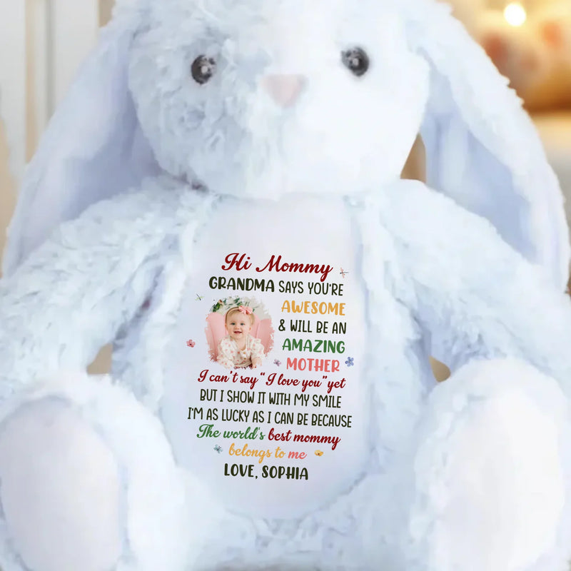 Custom Photo Hi Mommy, You’re Already The Best - Family Personalized Custom Easter Bunny Plush - Mother's Day, Baby Shower Gift, Gift For First Mom