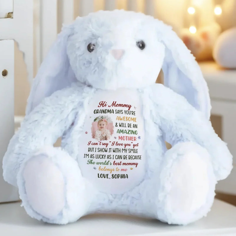 Custom Photo Hi Mommy, You’re Already The Best - Family Personalized Custom Easter Bunny Plush - Mother's Day, Baby Shower Gift, Gift For First Mom