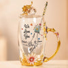 Holding Onto Love - Family Personalized Custom Enamel Flower Tea Cup With Lid & Spoon - Mother's Day, Gift For Mom, Grandma