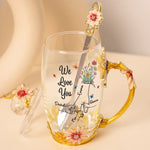 Holding Onto Love - Family Personalized Custom Enamel Flower Tea Cup With Lid & Spoon - Mother's Day, Gift For Mom, Grandma