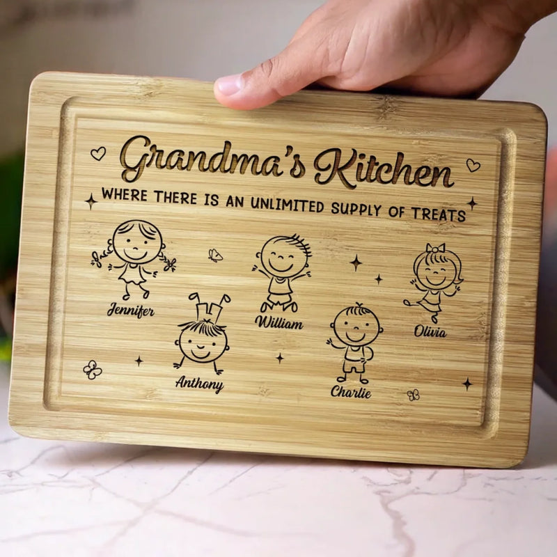 Grandma’s Kitchen, Where Love Bakes - Family Personalized Custom Engraved Wooden Cutting Board - Mother's Day, Gift For Mom, Grandma