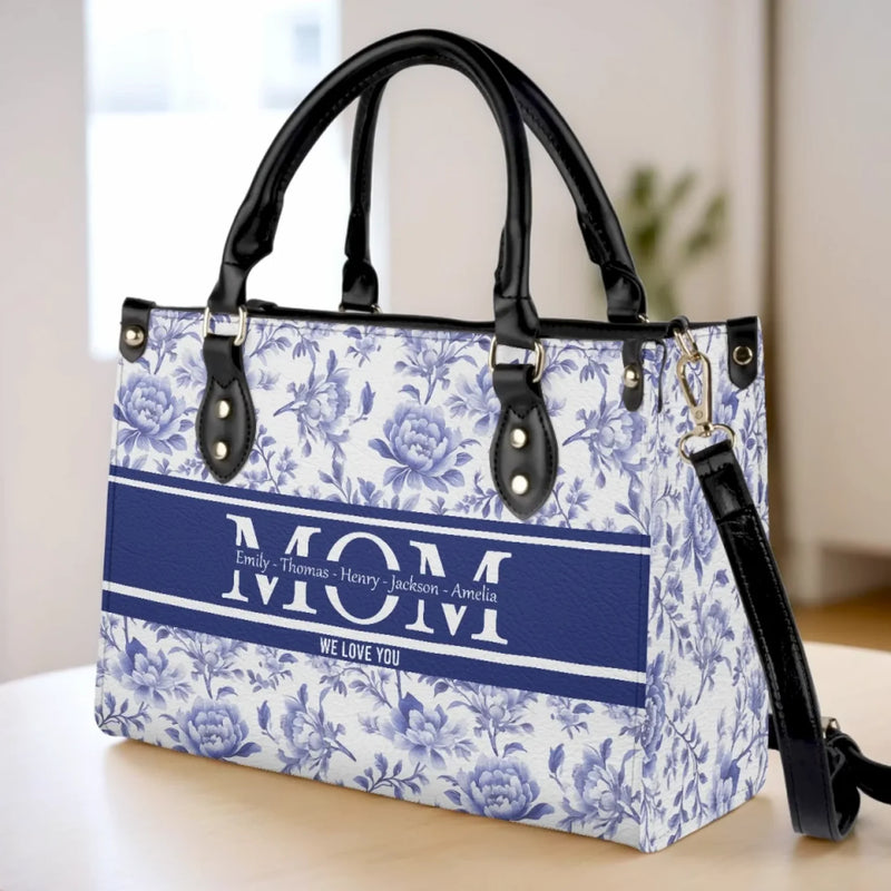 With Every Heartbeat, You're Surrounded By Love - Family Personalized Custom Leather Handbag - Mother's Day, Gift For Mom, Grandma