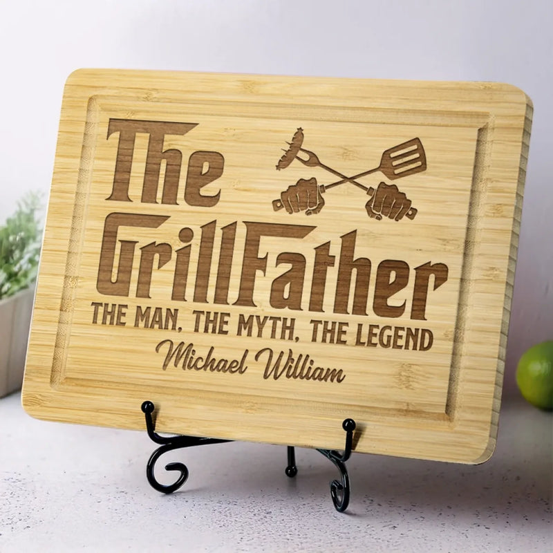 The Grillfather - Family Personalized Custom Engraved Wooden Cutting Board - Father's Day, Gift For Dad, Grandpa