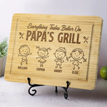 Everything Tastes Better On Papa's Grill - Family Personalized Custom Engraved Wooden Cutting Board - Father's Day, Gift For Dad, Grandpa