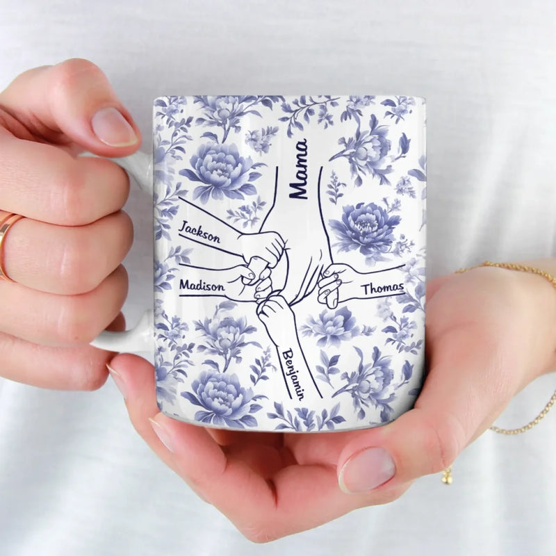 Love Held Between Our Hands - Family Personalized Custom Mug - Mother's Day, Gift For Mom, Grandma