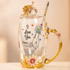 Holding Onto Love - Family Personalized Custom Enamel Flower Tea Cup With Lid & Spoon - Mother's Day, Gift For Mom, Grandma
