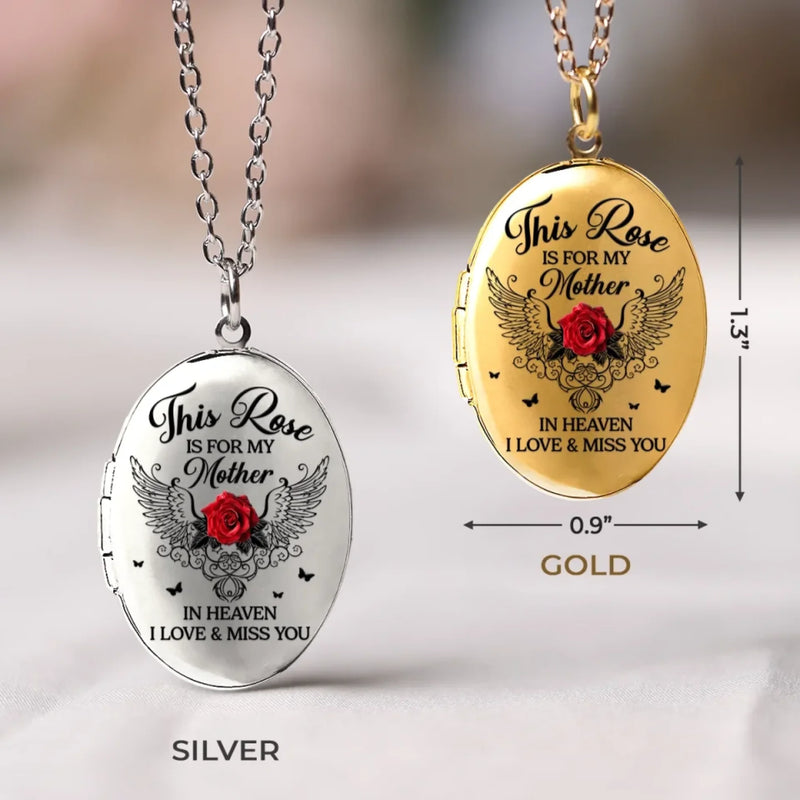 Custom Photo This Rose Is For My Mother In Heaven - Memorial Personalized Custom Locket Necklace - Sympathy Gift For Family Members