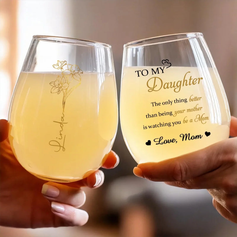 Watching You Be A Mom Is My Greatest Joy - Family Personalized Custom Wine Glass - Mother's Day, Gift For Mom, Daughter